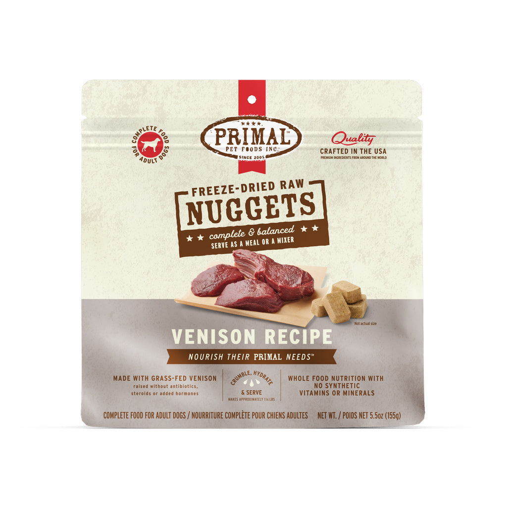 Primal Freeze-Dried Raw Dog Food Nuggets, Venison Formula, 5.5 oz, Grain-Free