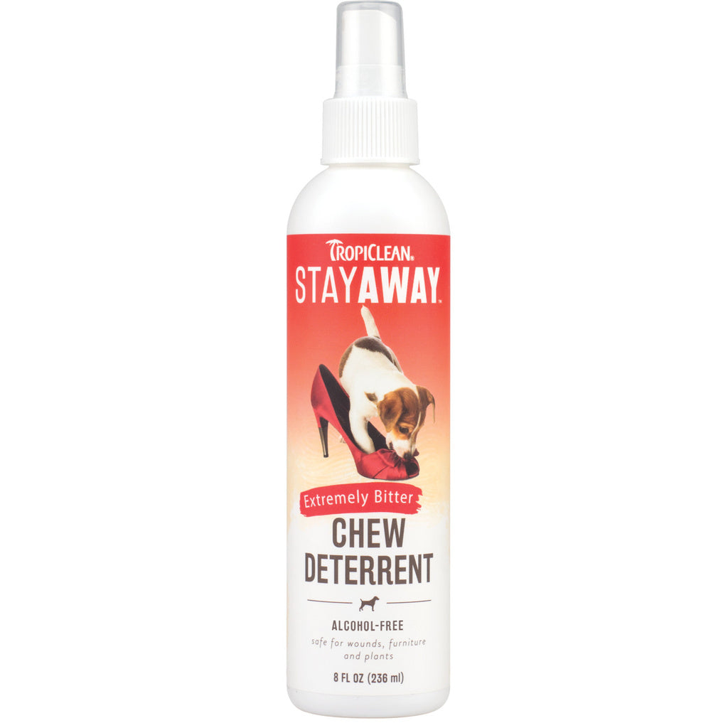 TropiClean Stay Away Chew Deterrent Spray - 8 oz - Dog & Cat Training - Bitter Taste to Stop Chewing
