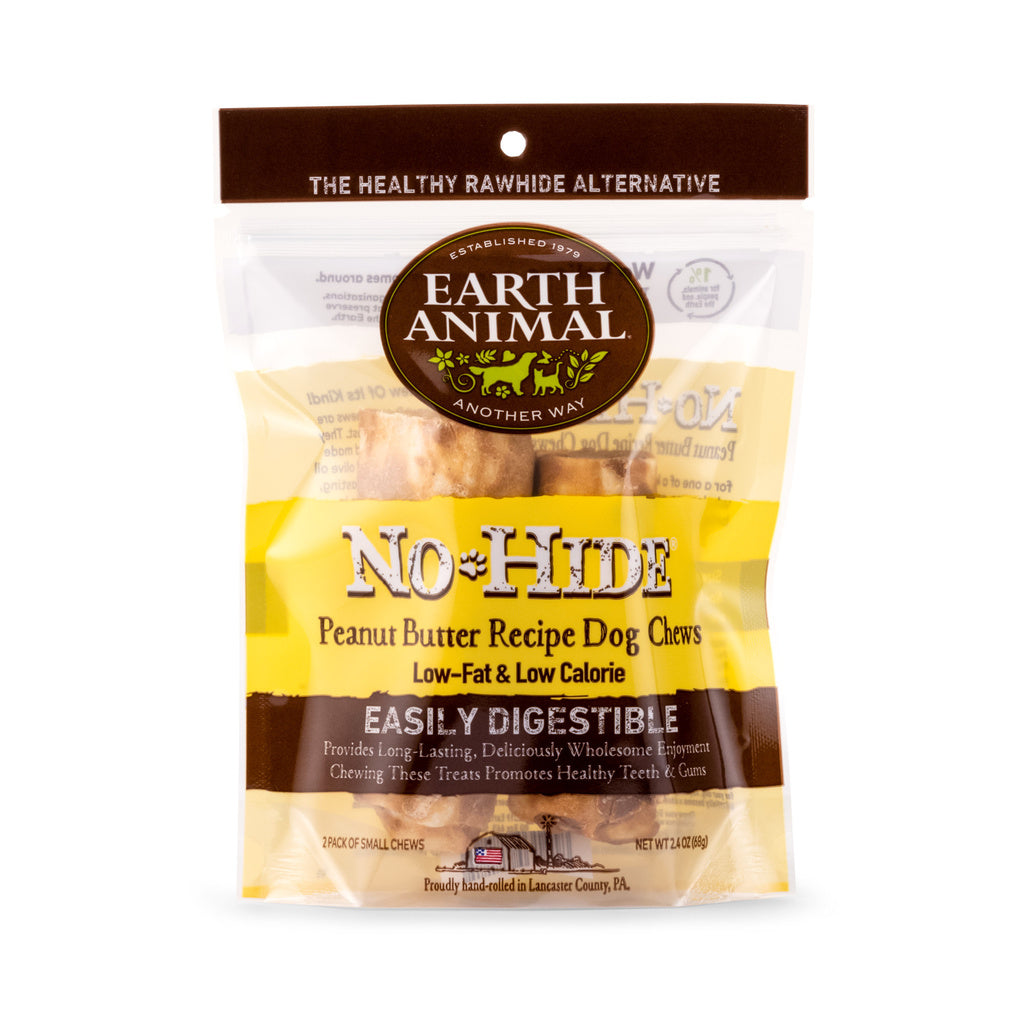 Earth Animal No Hide Peanut Butter Dog Chews - 4" Small, 2-Pack - Rawhide-Free Dog Treat