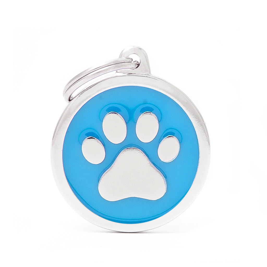 My Family Classic Pet ID Tag - Big Blue Circle Paw - Large - Free Engraving