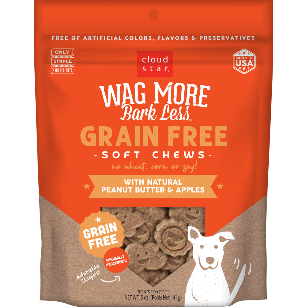 Cloud Star Wag More Bark Less Grain Free Soft & Chewy Peanut Butter & Apple Dog Treats - 5 oz