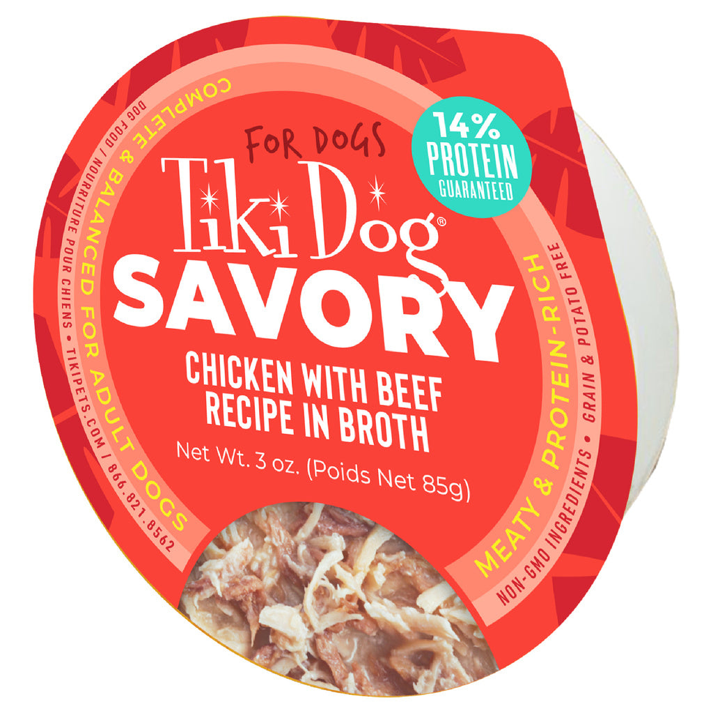 Tiki Pets Dog Mighty Chicken & Beef Wet Food, 3 oz Cups (Case of 4 or 8)