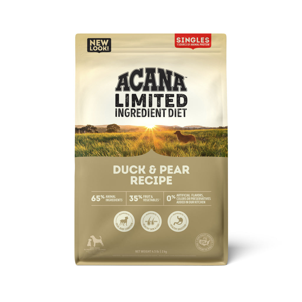 Acana Singles Duck & Pear Recipe, Limited Ingredient, Grain-Free Dry Dog Food, 4.5 lb Bag