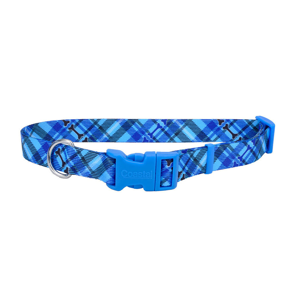 Coastal Pet Styles Adjustable Dog Collar Plaid Bones 3/4" x 14-20"