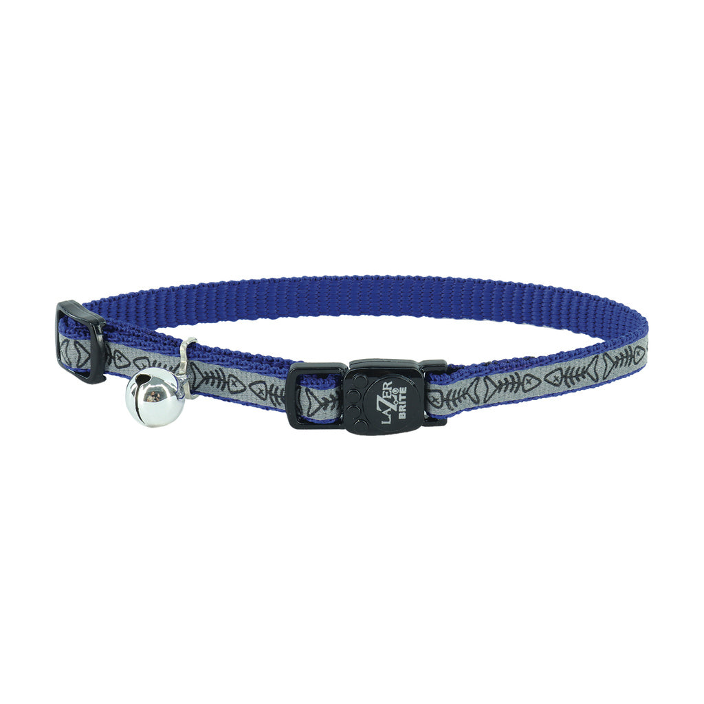 Coastal Lazer Brite Reflective Breakaway Cat Collar, 8-12 inch, Blue Fish Bones