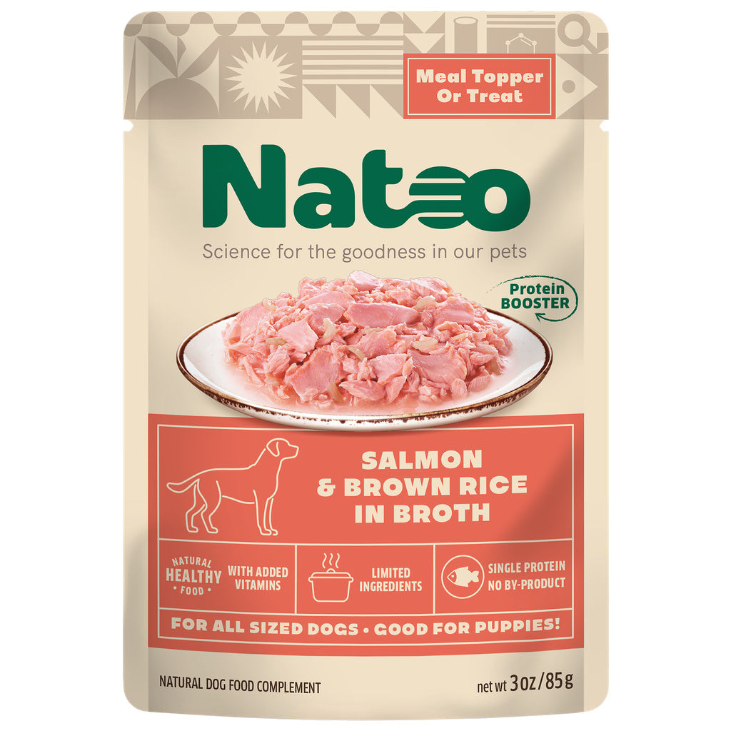 Natoo Salmon & Brown Rice Dog Food Topper, 3 oz Pouch - Meal Enhancer for Picky Eaters