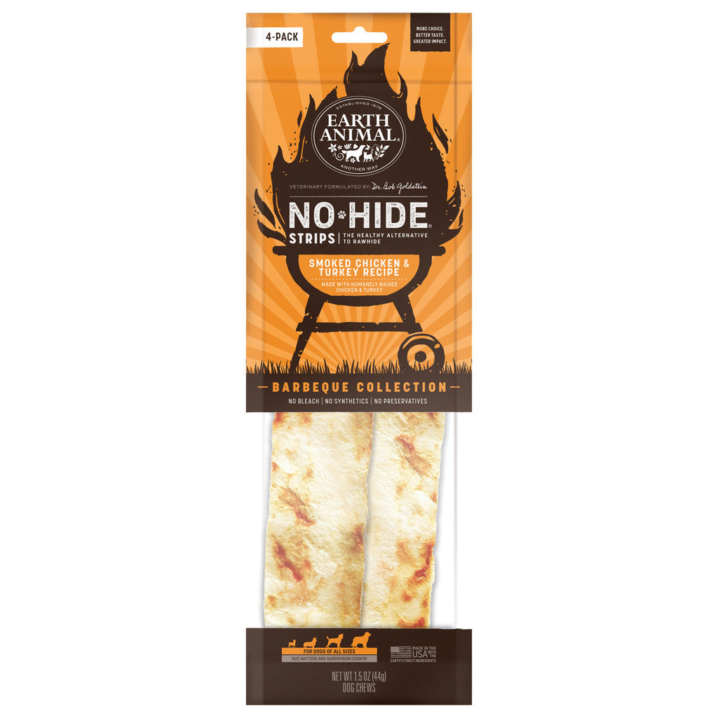 Earth Animal No Hide BBQ Smoked Chicken & Turkey Strips Dog Treats - 4 Pack No Rawhide