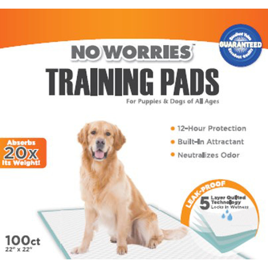 Four Paws No Worries Training Pads 22x22 100 Count, Leak-Proof 5-Ply System, Dog & Puppy Potty Training