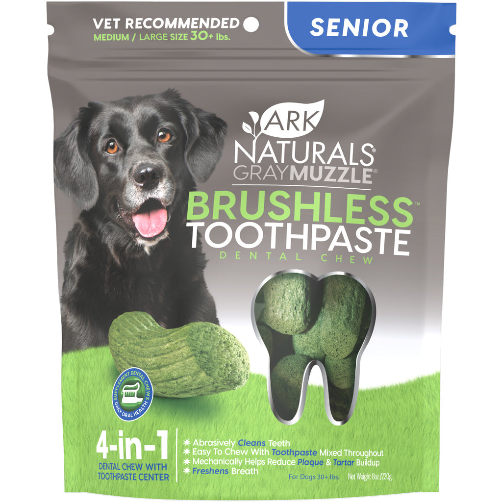 Ark Naturals Gray Muzzle Brushless Toothpaste Large Senior Dog Dental Chews 7.8 oz