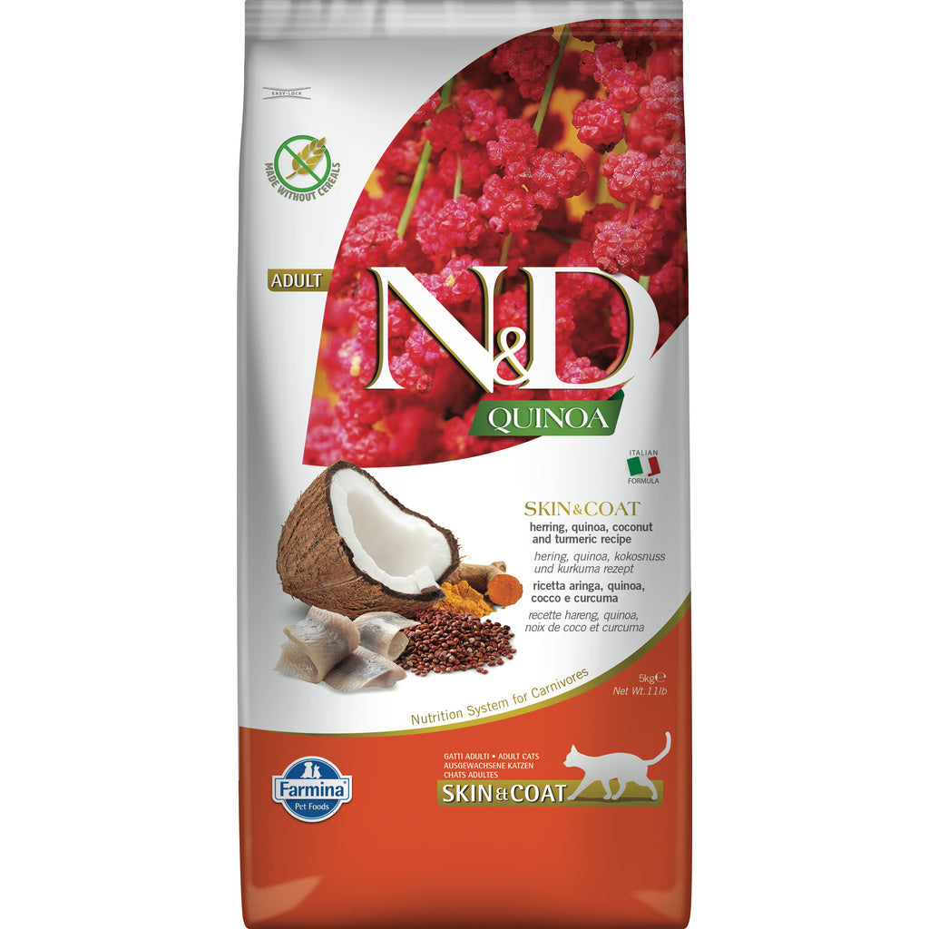 Farmina N&D Quinoa Skin & Coat Herring Dry Cat Food - 11lb / 5kg - Adult, Grain-Free