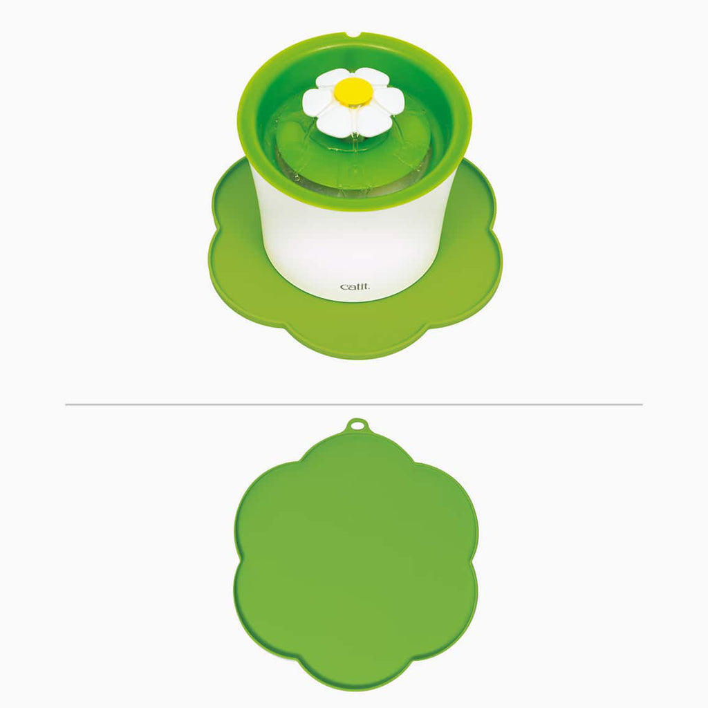 Catit Flower Shape Cat Placemat - Green Silicone Pet Food & Water Mat, 11.8in Diameter