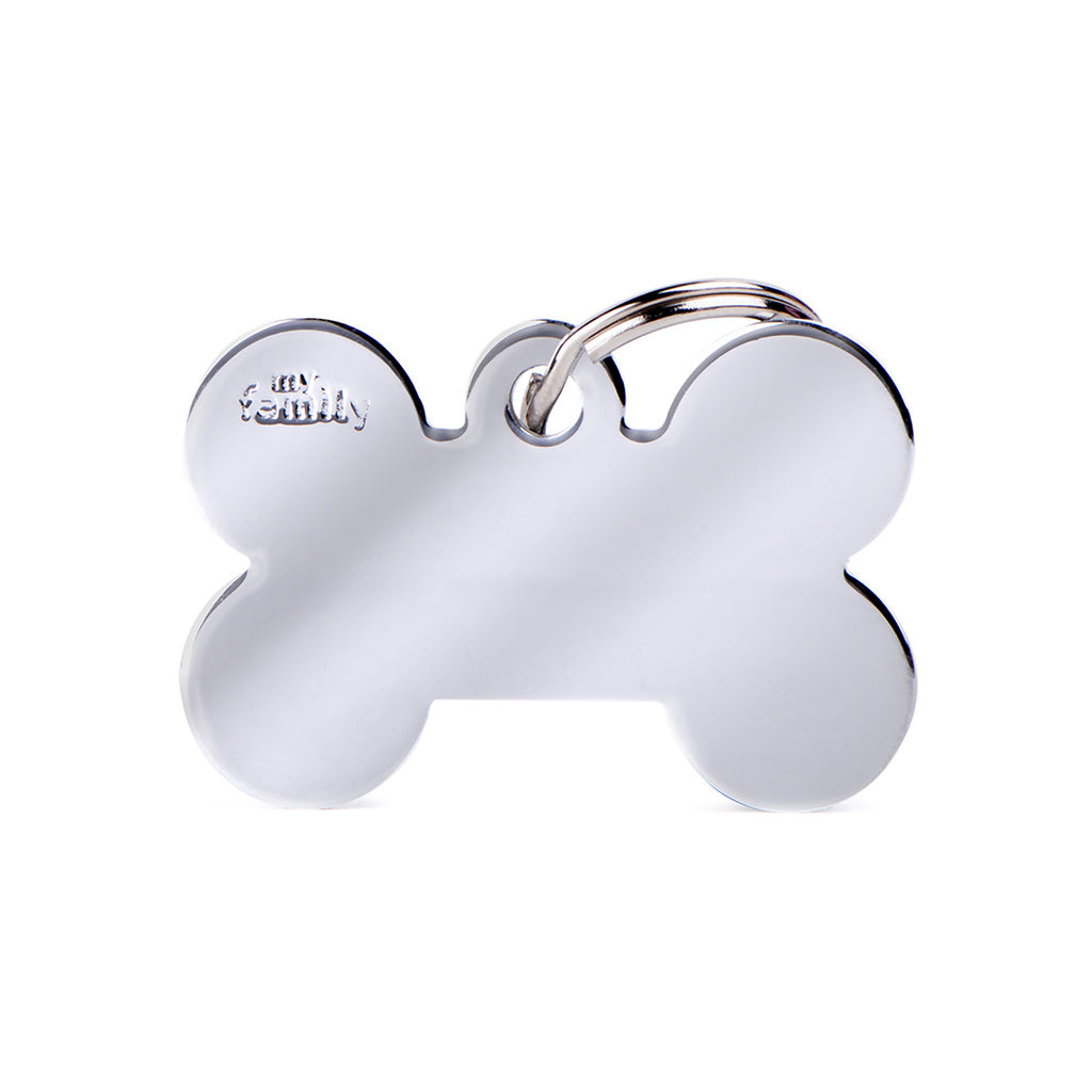 MyFamily Basic Big Bone Pet ID Tag - Chrome Plated Brass - Large Engravable Dog Tag