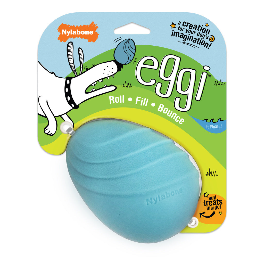 Nylabone Eggi Interactive Fillable Dog Chew Toy, Blue, Large/Giant, Treat Dispensing, Bouncy, Floatable