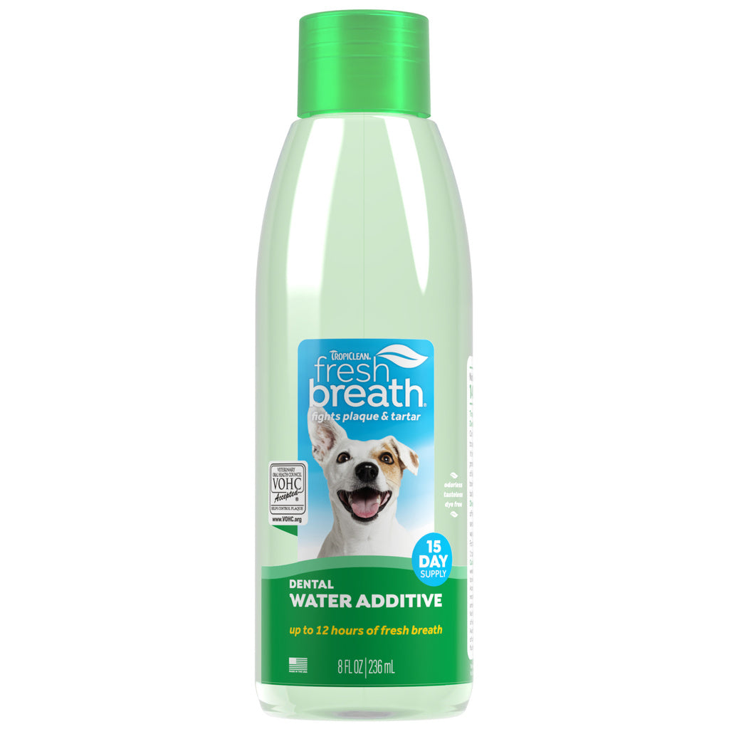 TropiClean Fresh Breath Dental Health Solution Water Additive for Dogs & Cats, 8 oz