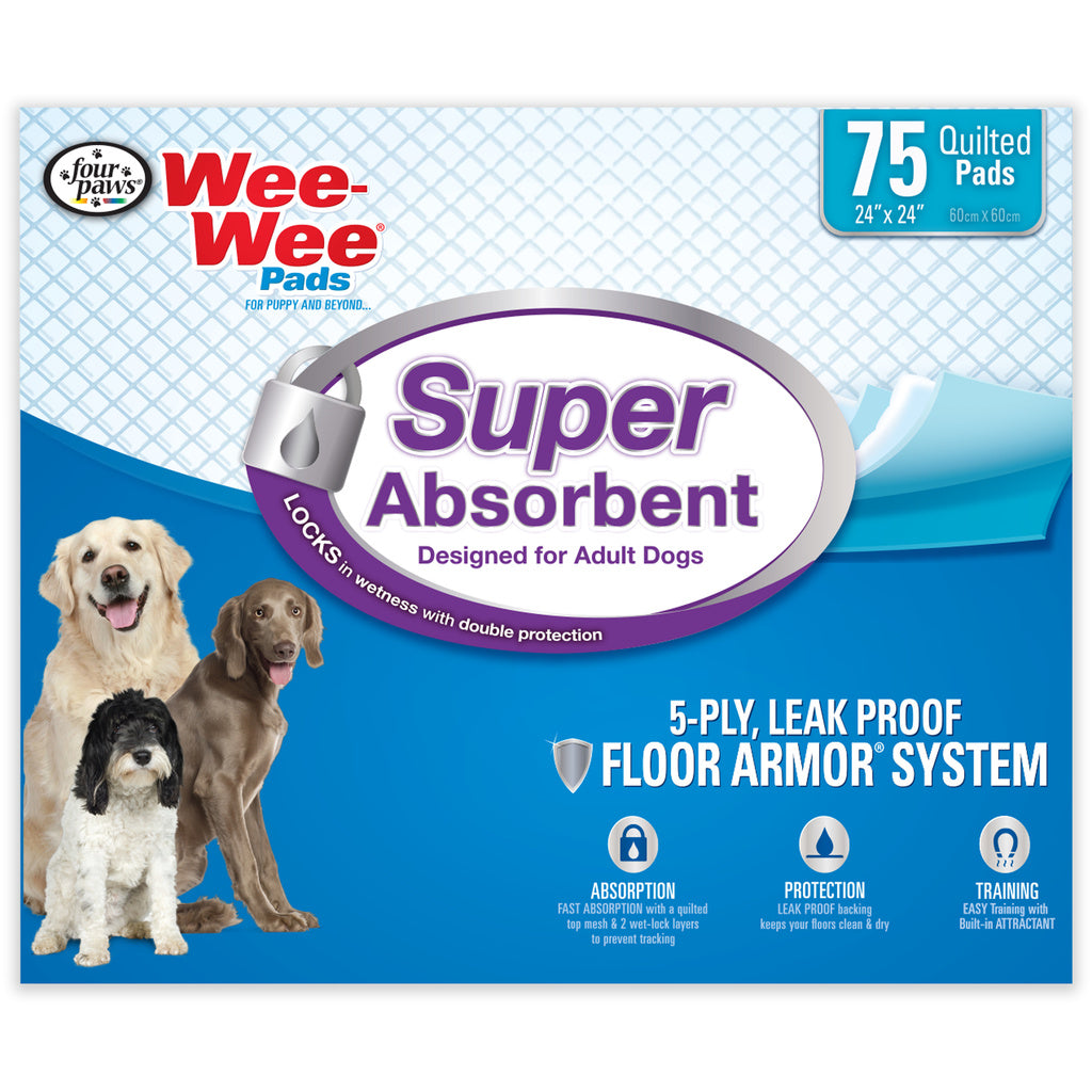 Four Paws Wee Wee Pads Super Absorbent 24x24 75 Count Dog & Puppy Training Pee Pads