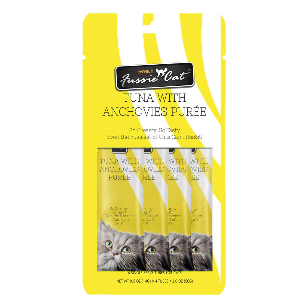 Fussie Cat Puree Tuna with Anchovies Cat Treats - 2oz/18 Count Lickable Treat Single Stick