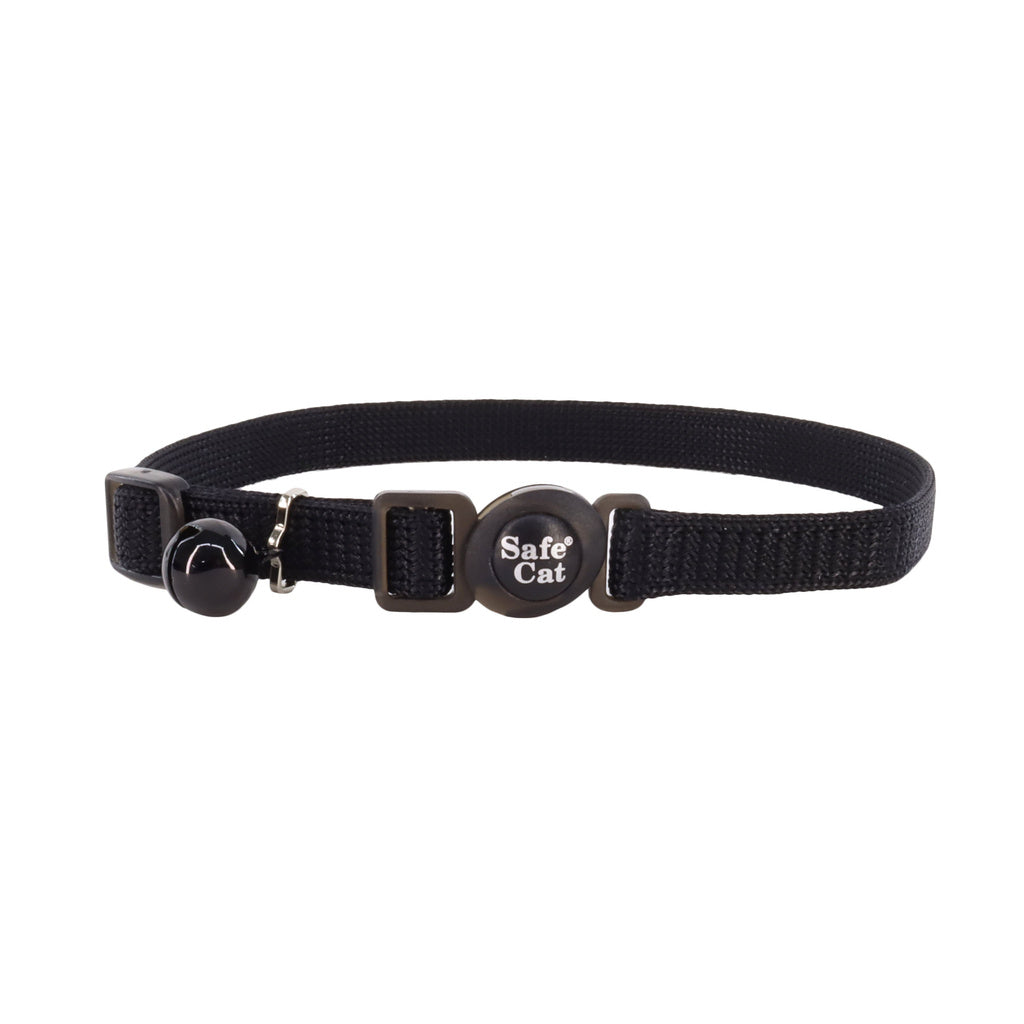Coastal Safe Cat Breakaway Collar - Black Nylon, Adjustable 8-12", 3/8" Wide