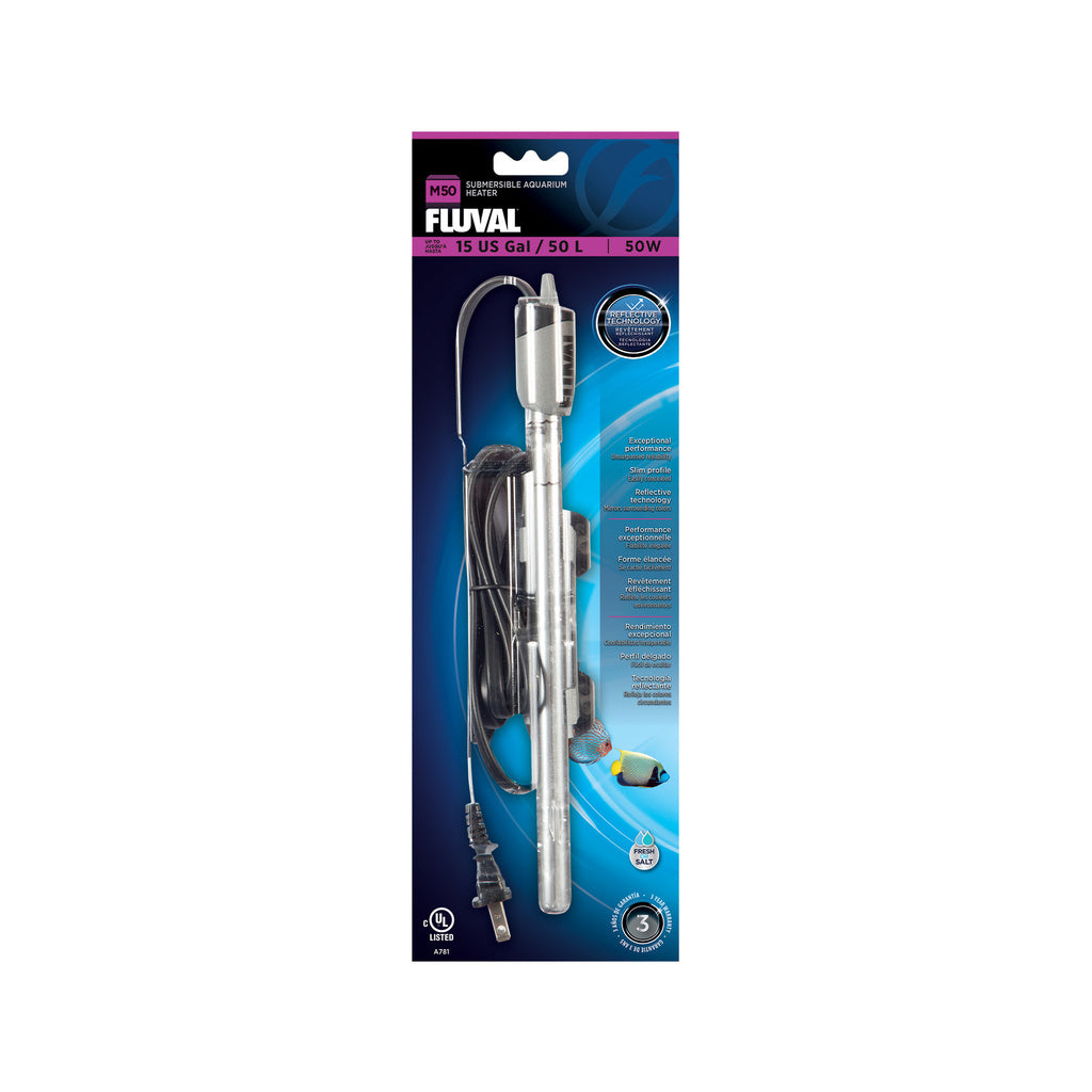 Fluval M50 50W Submersible Aquarium Heater - For up to 15 Gallon Tanks
