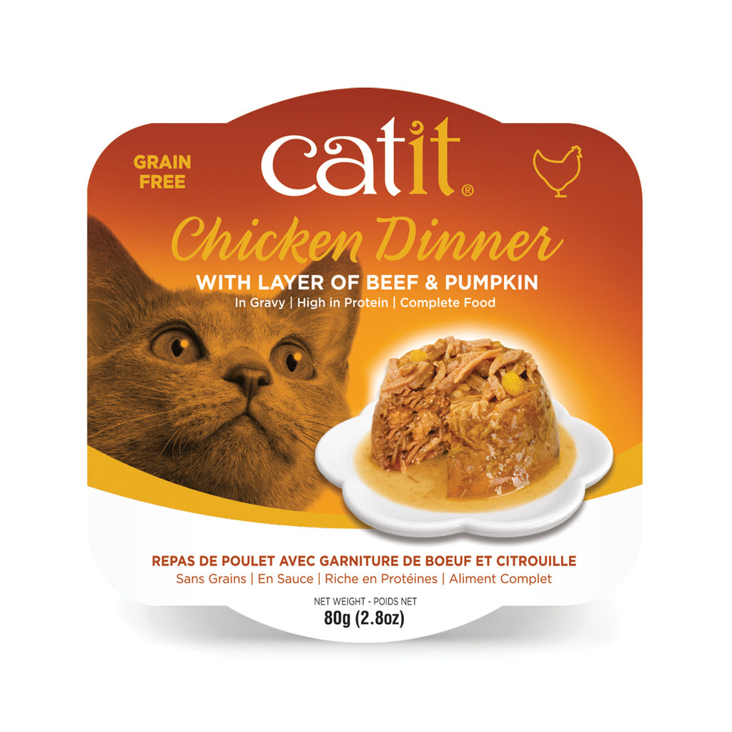 Catit Chicken Dinner Wet Cat Food, Beef and Pumpkin, 2.8 oz (80g) Pouch