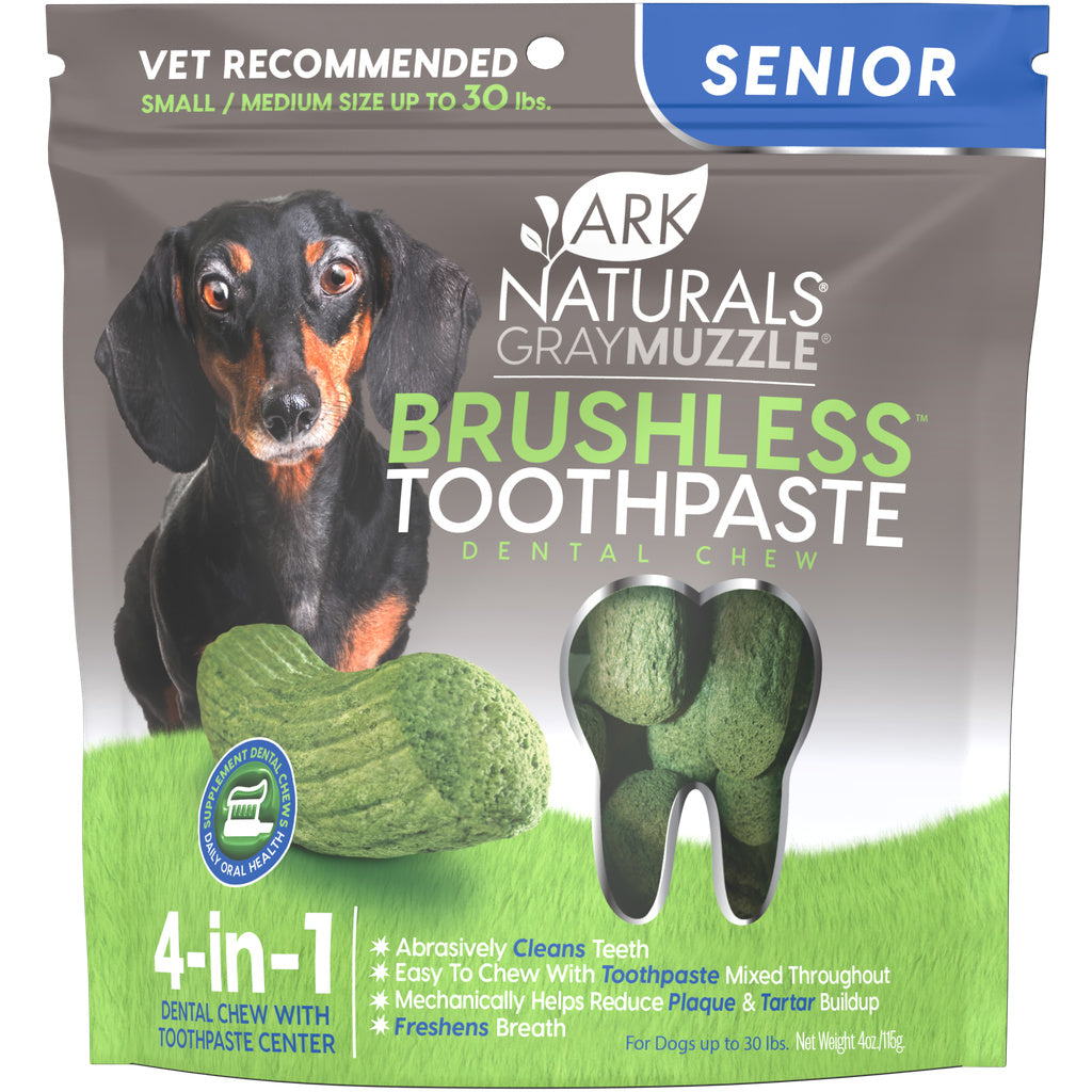 Ark Naturals Gray Muzzle Brushless Toothpaste Small/Medium Senior Dog Dental Chews, 4.1 oz