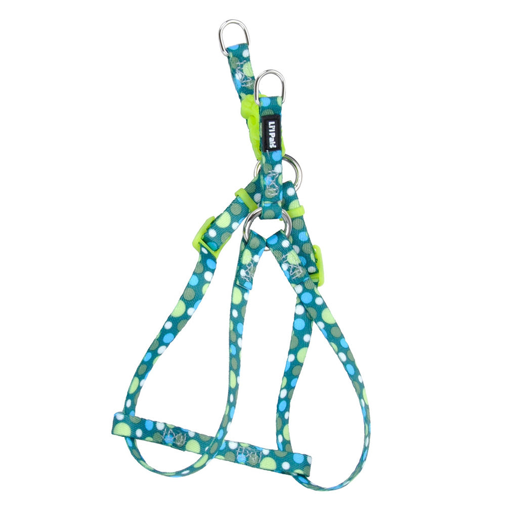 Coastal Li'l Pals Comfort Wrap Dog Harness - Green Dots - 3/8" x 8"-14" - Adjustable