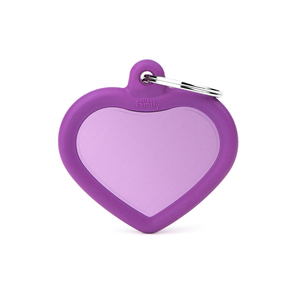 MyFamily Hushtag Purple Heart Aluminum Pet ID Tag with Rubber - Silent & Durable
