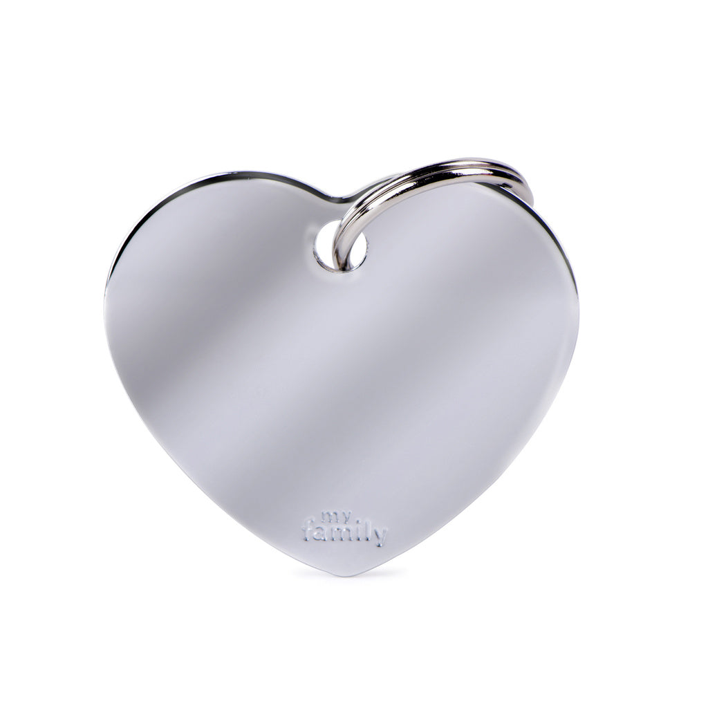 My Family Basic Big Heart Pet ID Tag - Chrome-Plated Brass - Engravable