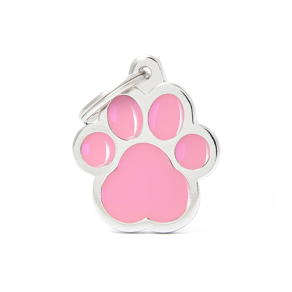 MyFamily Classic Big Pink Paw Pet ID Tag - Customizable Engraved Dog Cat Tag