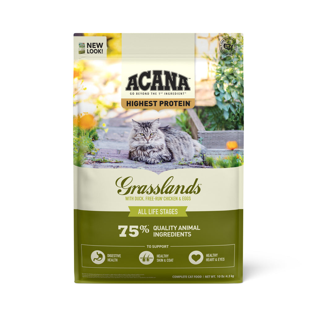 ACANA Grasslands Grain-Free Dry Cat Food - 10 lb Bag - Chicken, Duck, Turkey, Fish & Quail Recipe