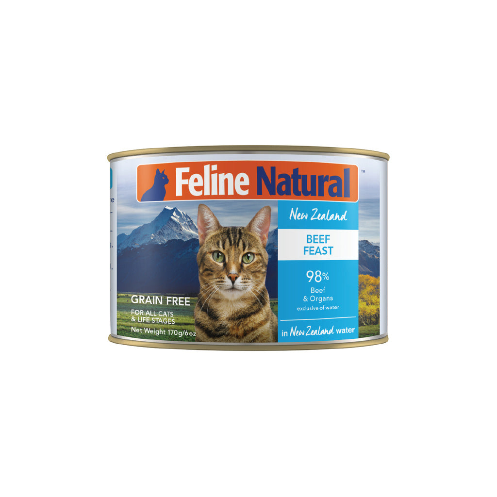 Feline Natural Canned Cat Food Beef Feast, 6 oz / 170g - Premium Grain-Free Wet Food from New Zealand