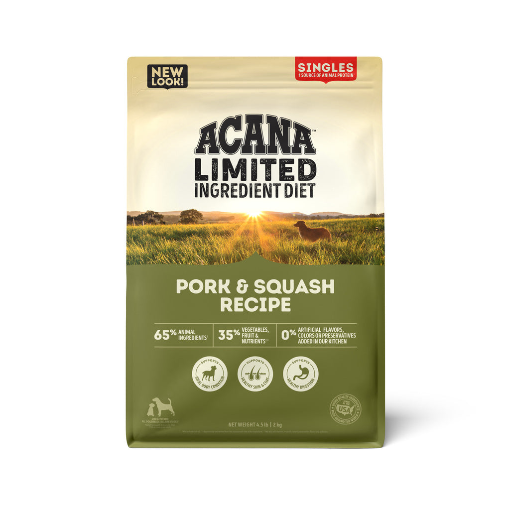 Acana Singles Pork & Squash Grain-Free Limited Ingredient Dog Food, 4.5 lb Bag