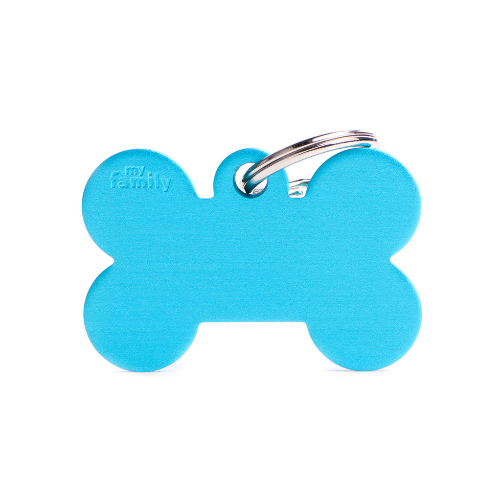 MyFamily Basic Big Bone Pet ID Tag - Light Blue Aluminum