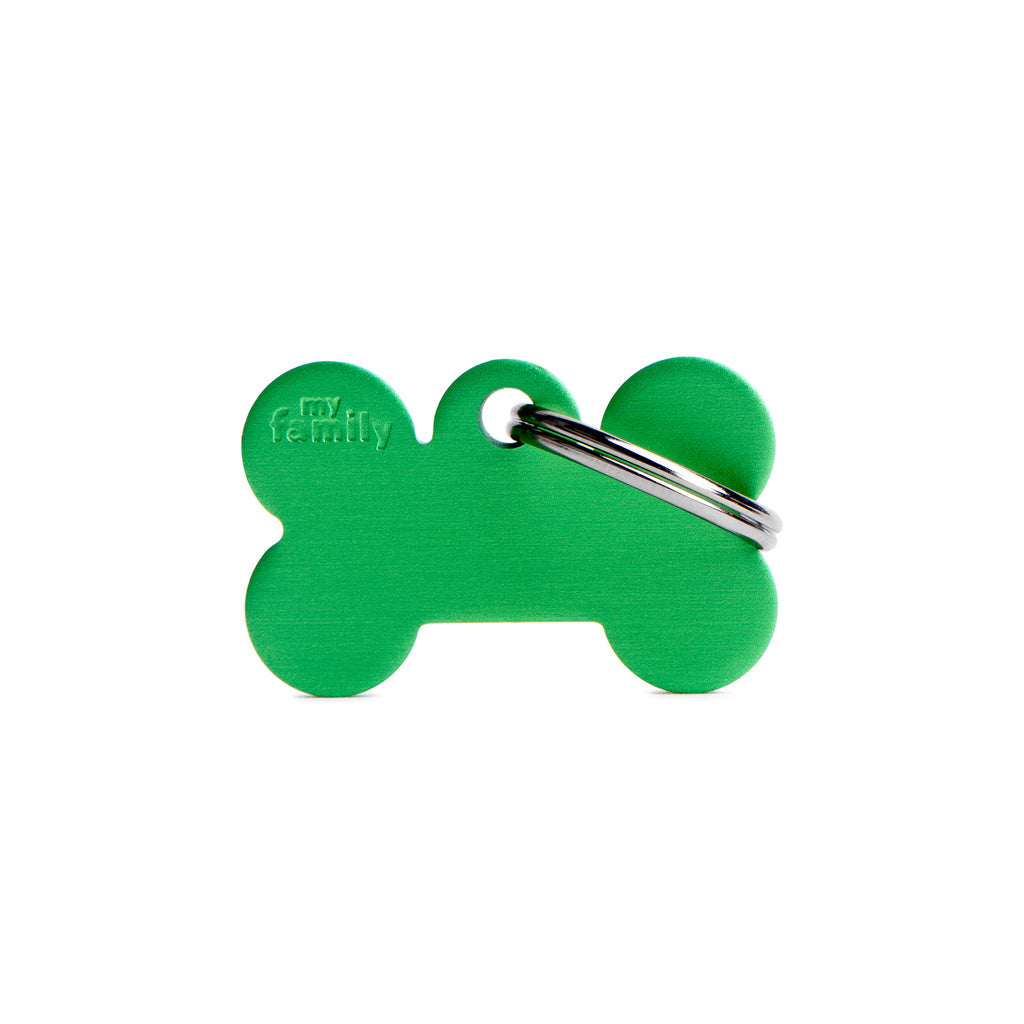 My Family Basic Small Bone Aluminum Pet ID Tag - Green