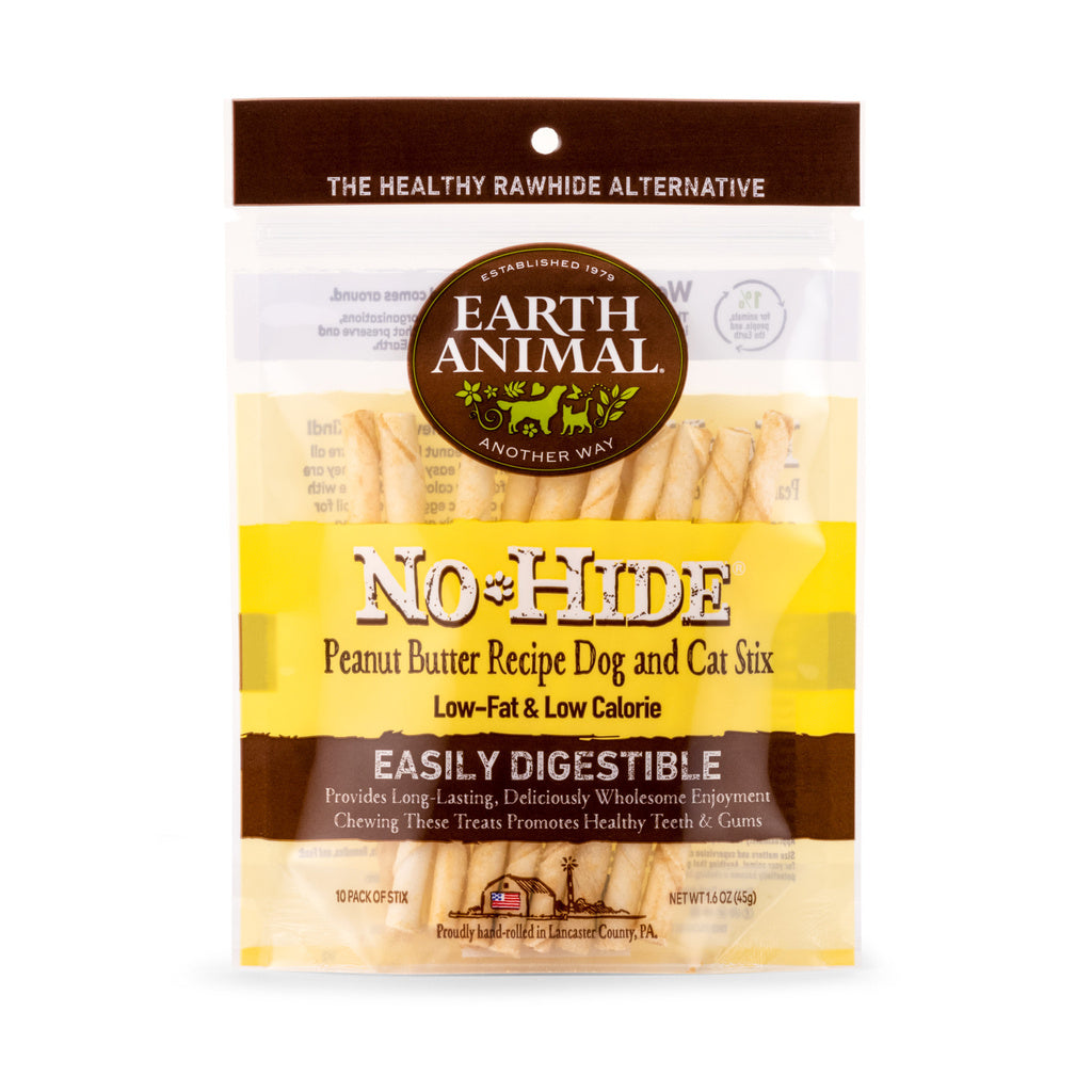Earth Animal No Hide Stix Peanut Butter Flavor Dog Chews, Rawhide Free, 10 Count