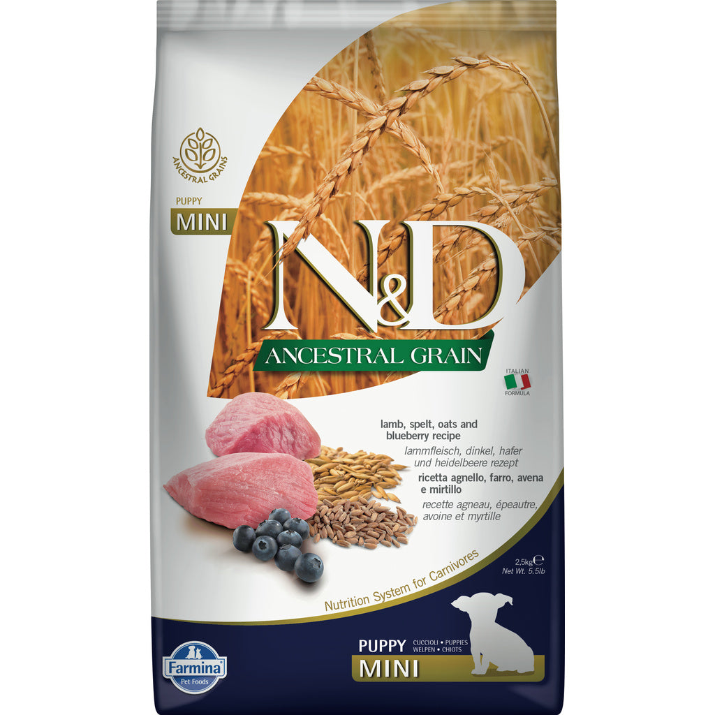 Farmina N&D Ancestral Grain Puppy Mini Lamb & Blueberry, 2.5kg / 5.5 lb, Dry Dog Food