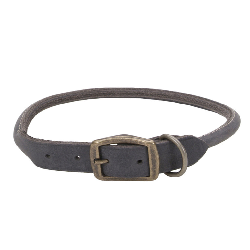 Coastal Pet Circle T Leather Round Dog Collar, Rustic Slate Grey, 3/8" x 12"