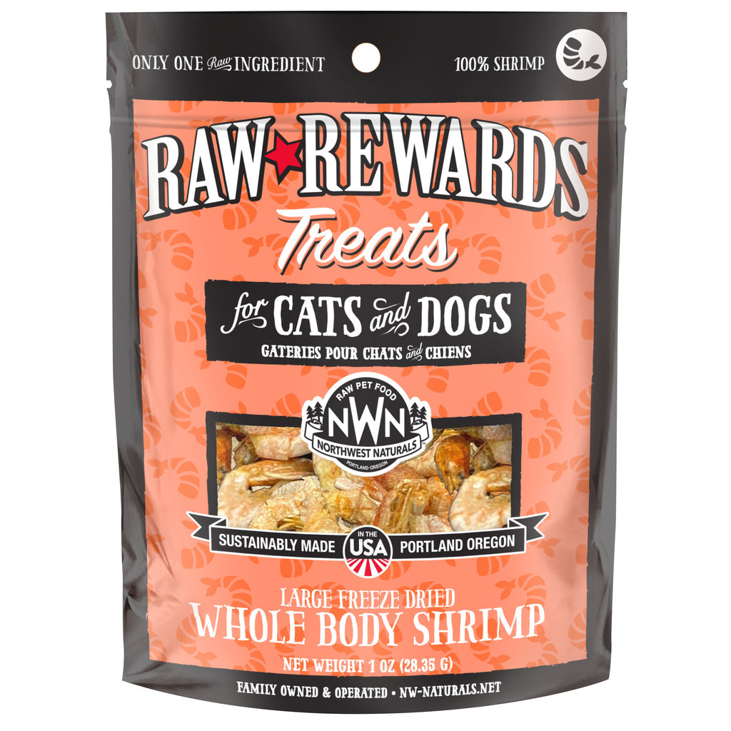 Northwest Naturals Freeze Dried Shrimp Treats for Dogs & Cats - Raw Rewards, 1oz