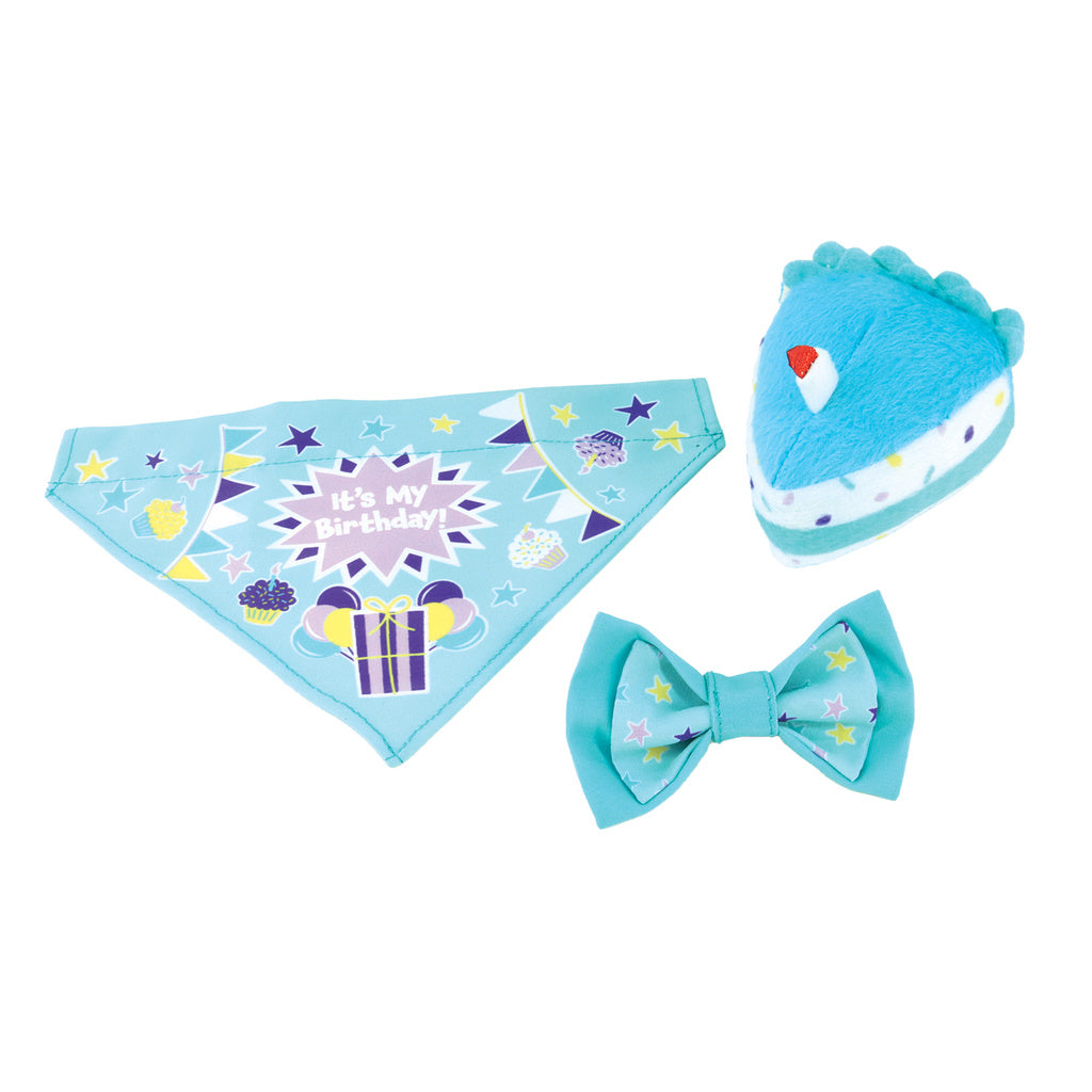 Coastal Lil Paws Birthday Combo for Puppies, Toy Breeds, and Cats - Bowtie, Bandana, and Cake Toy Set
