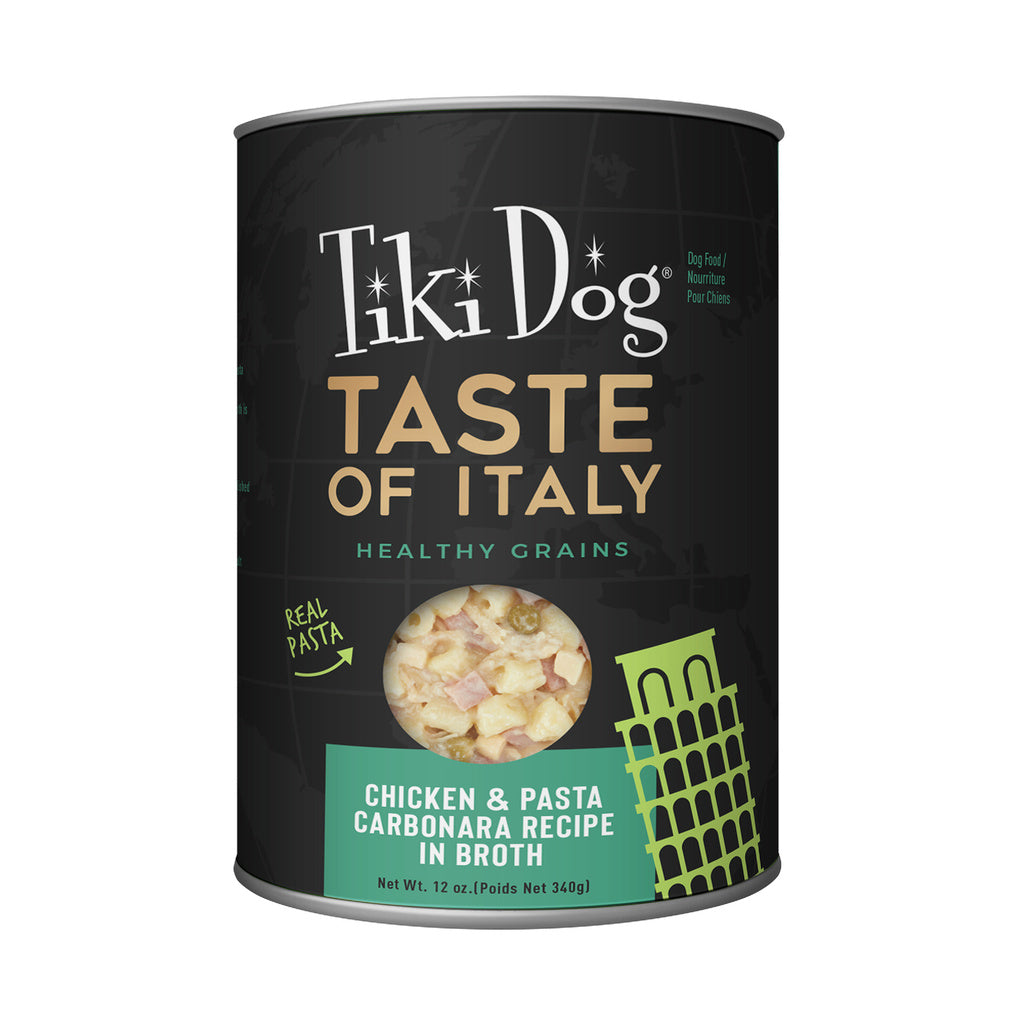 Tiki Dog Taste of The World Italian Chicken & Pasta Carbonara Wet Dog Food, 12 oz Can (Case of 8)
