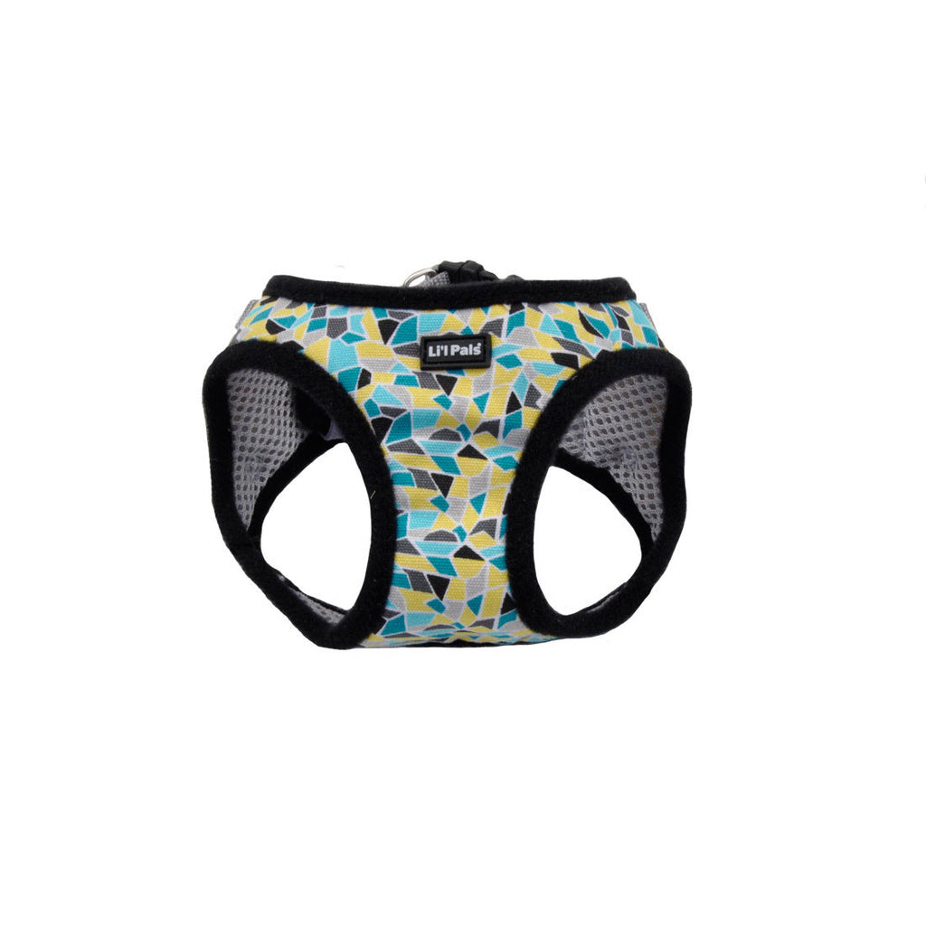 Li'l Pals Canvas Dog Harness Teal Yellow Grey Stained Glass 8-10 in