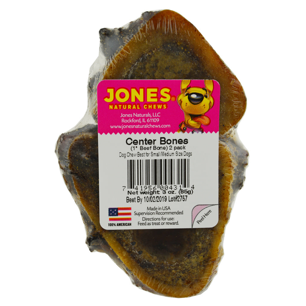 Jones Natural Chews Center Bones 1-Inch Dog Treats - 2 Pack USA Made