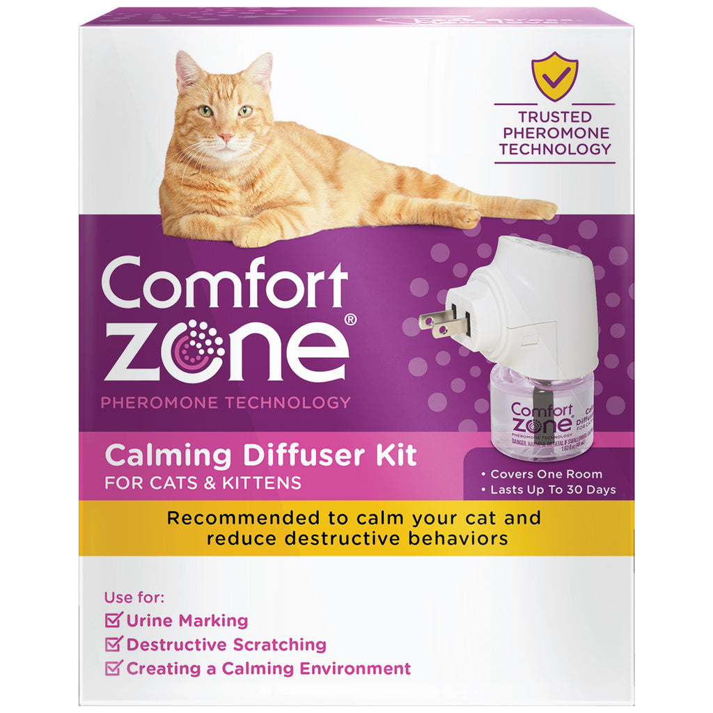 Comfort Zone Cat Calming Diffuser Kit - Single Diffuser & 1 Refill - 30 Day Starter Kit - Pheromone Anxiety Relief