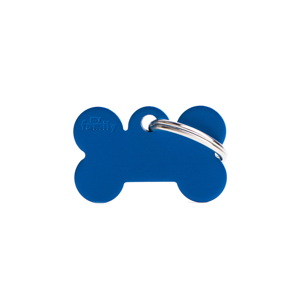 My Family Basic Small Bone Aluminum Pet ID Tag - Blue