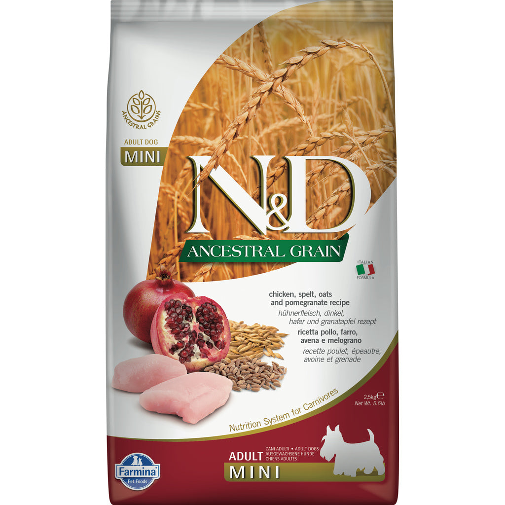 Farmina N&D Ancestral Grain Chicken & Pomegranate Adult Mini Breed Dry Dog Food - 15.4 lb Bag