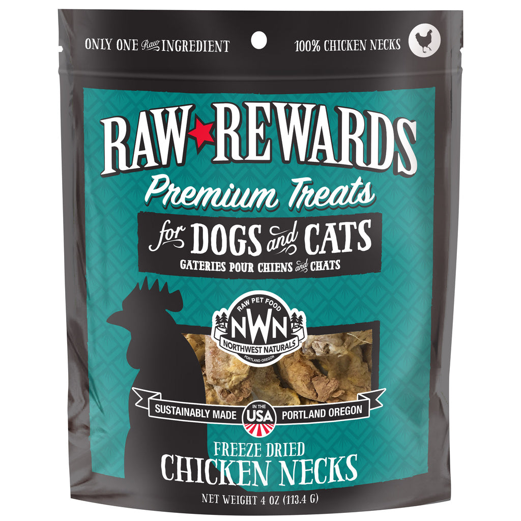 Northwest Naturals Freeze-Dried Chicken Necks Dog & Cat Treats, 4 oz Raw Rewards, Single Ingredient