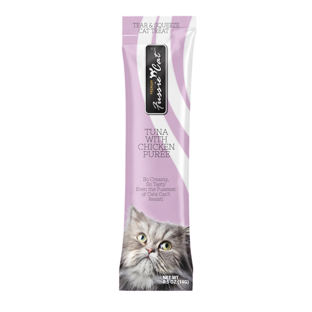 Fussie Cat Puree Cat Treats - Tuna & Chicken Flavor, 4 x 0.5oz Pouches