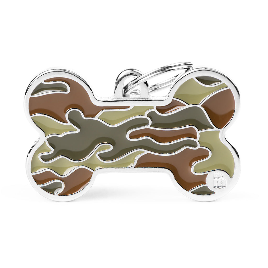 MyFamily Style Camouflage XL Green Bone ID Tag - Dog/Pet Tag