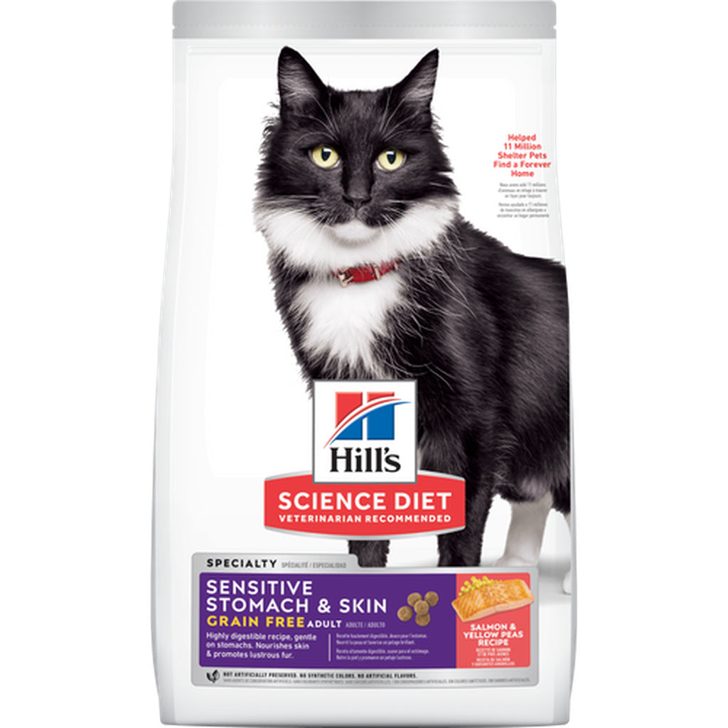 Hill's Science Diet Adult Sensitive Stomach & Skin Grain Free Salmon & Yellow Pea Dry Cat Food, 13 lb Bag