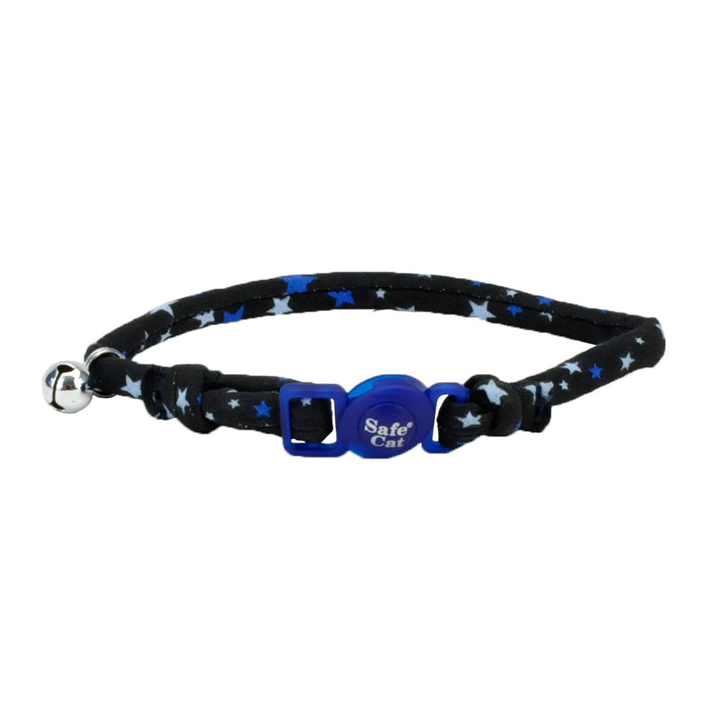 Coastal Safe Cat Collar - Round Fashion, 3/8" Wide, 8-12" - Black Stars
