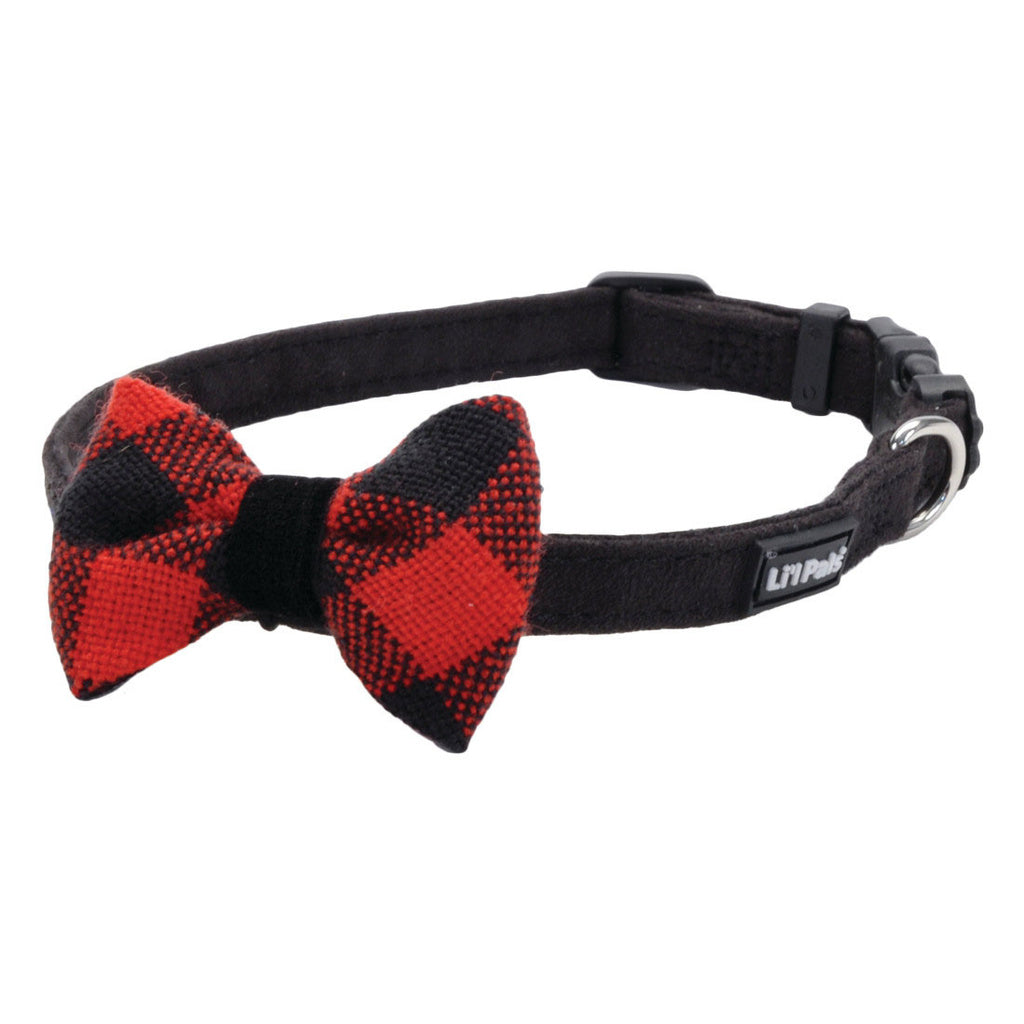 Coastal Pet Li'l Pals Microfiber Dog Collar - Black Plaid Bowtie - XS 6-8"